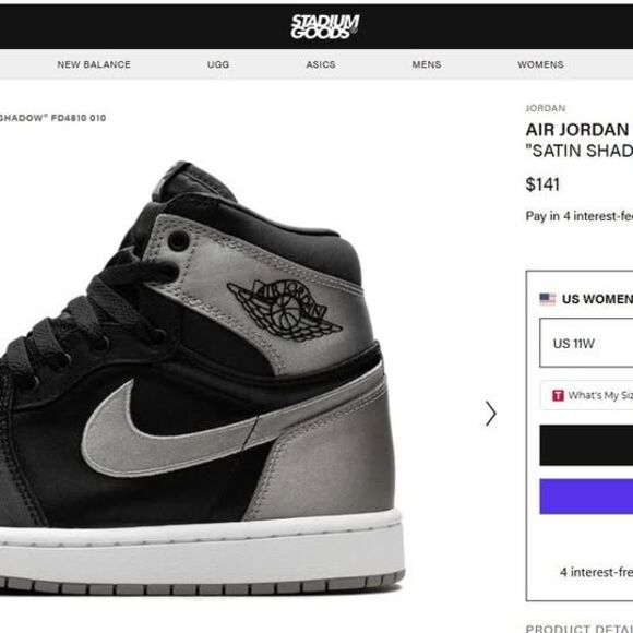 Jordan 1 Satin Shadow US 11.5W/10M *Brand New*